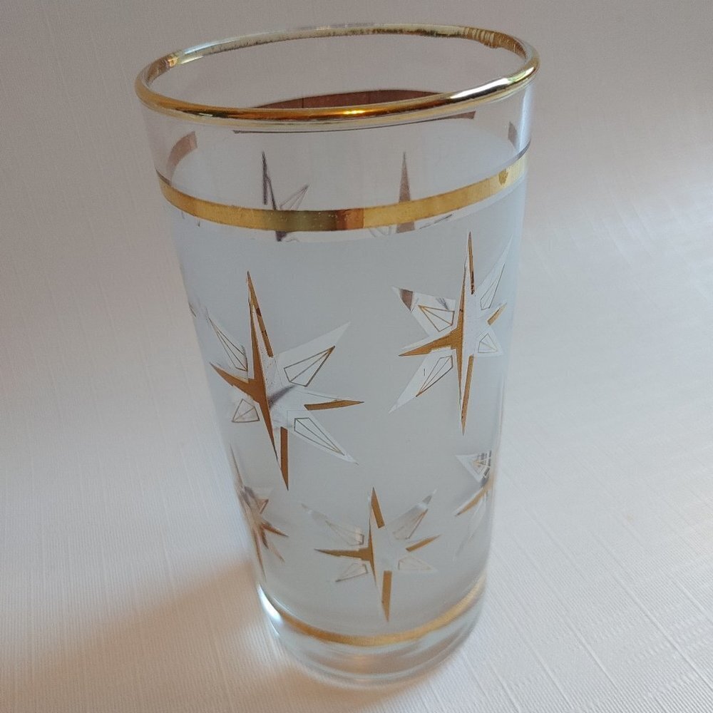 Mid Century Atomic Starburst Frosted Juice Glass VINTAGE